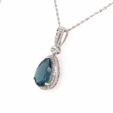 14 Karat White Gold London Blue Topaz and Diamond Necklace